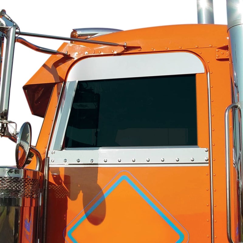 RoadWorks | Stainless Steel 5" Chop Tops for Peterbilt Cab Windows 2005-2020, Sanded Finish | 30433 - Image 1
